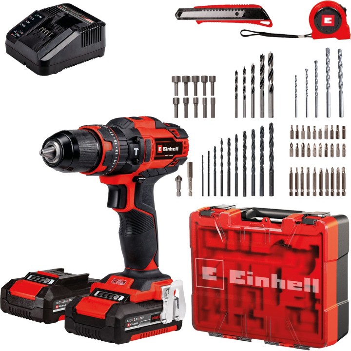 Taladro percutor a batería Einhell TE-CD 18/40 Li-i con 2 baterías