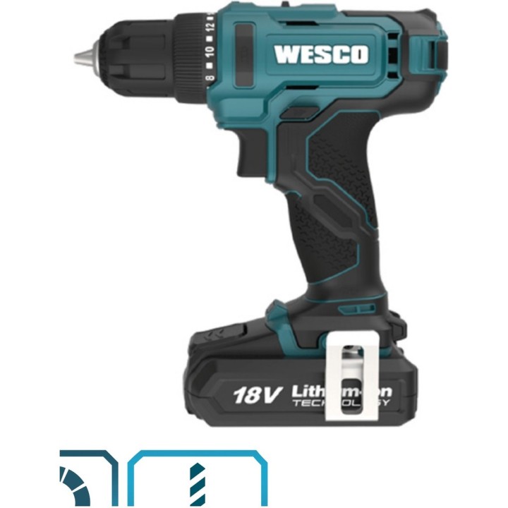 Taladro atornillador WESCO 18 V 30 Nm con batería y cargador - vista adicional 2