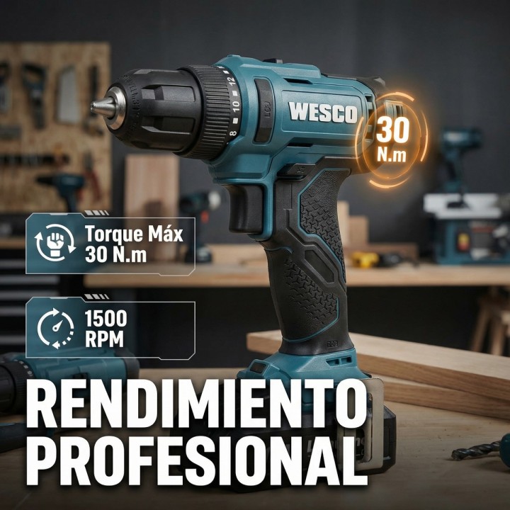 Taladro atornillador WESCO 18 V 30 Nm con batería y cargador - vista adicional 3