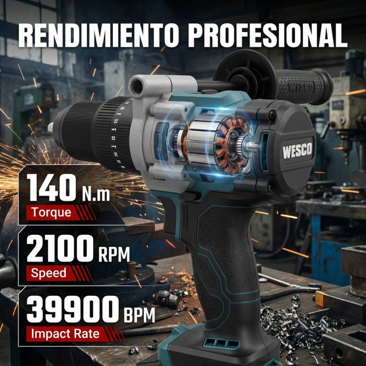 Taladro percutor a batería WESCO 18 V 140 Nm con maletín - vista adicional 1