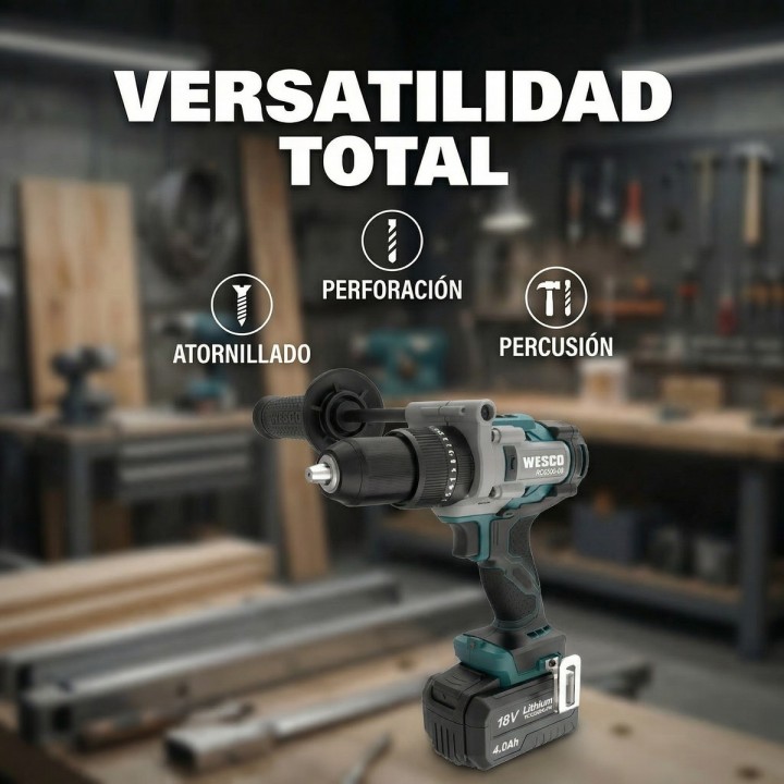 Taladro percutor a batería WESCO 18 V 140 Nm con maletín - vista adicional 3