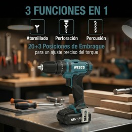 Taladro percutor inalámbrico WESCO WS2390 18 V 50 N·m