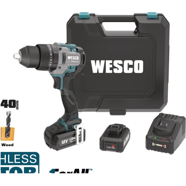 Taladro percutor a batería WESCO 18 V 60 Nm con 2 baterías - vista adicional 3