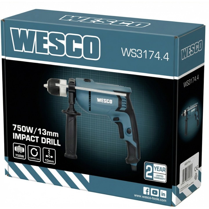 Taladro percutor WESCO 750 W con portabrocas de 13 mm - vista adicional 2