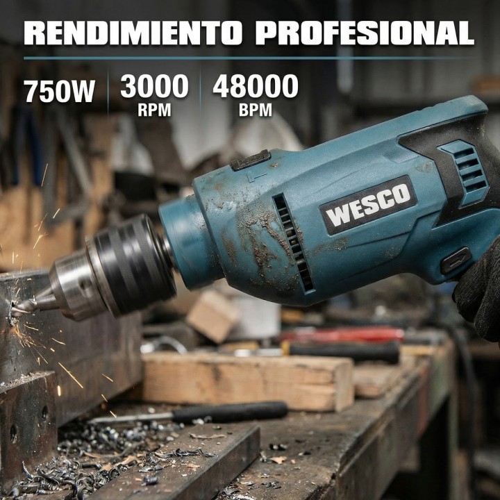 Taladro percutor WESCO 750 W con portabrocas de 13 mm - vista adicional 7