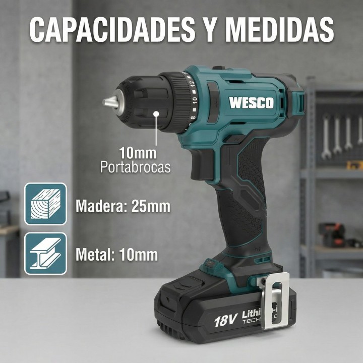 Taladro atornillador WESCO 18 V 30 Nm con batería de 2,0 Ah - vista adicional 5