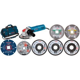 Bosch lote miniamoladora GWX 750-115 X-LOCK con discos y accesorios