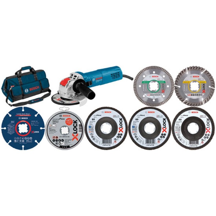 Bosch lote miniamoladora GWX 750-115 X-LOCK con discos y accesorios