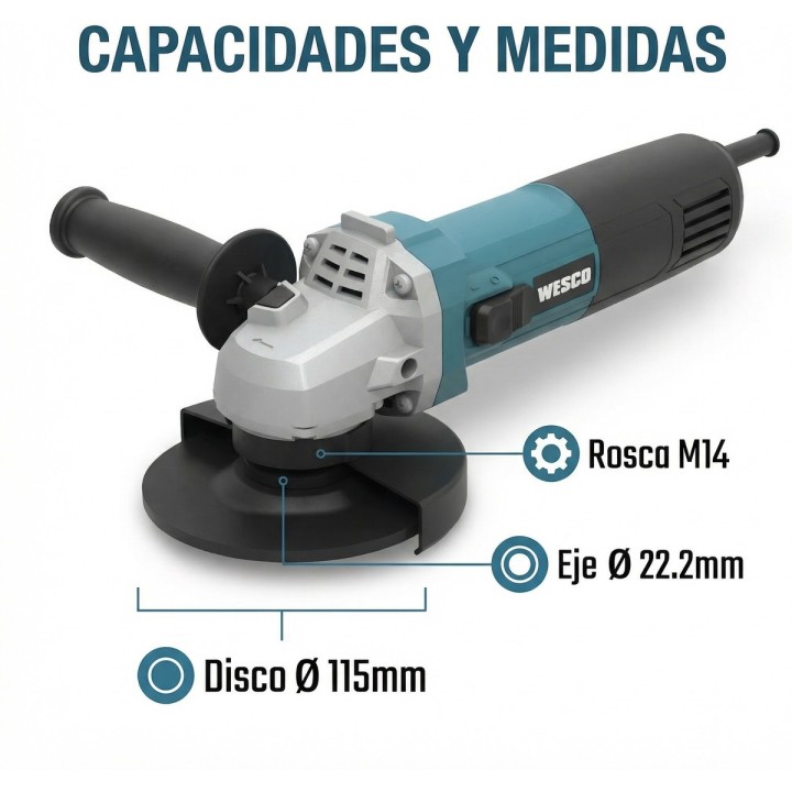 Amoladora con cable WESCO 115 mm 720 W WS4751.5 - vista adicional 6